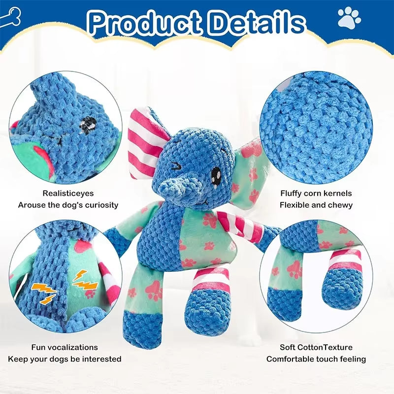 New Elephant Toy Patchwork Rabbit Fox Toy Dog Toy Sound Pet Plush Chew Toy Bite-Resistant Dog Toy Plush Sound Interactive Toy